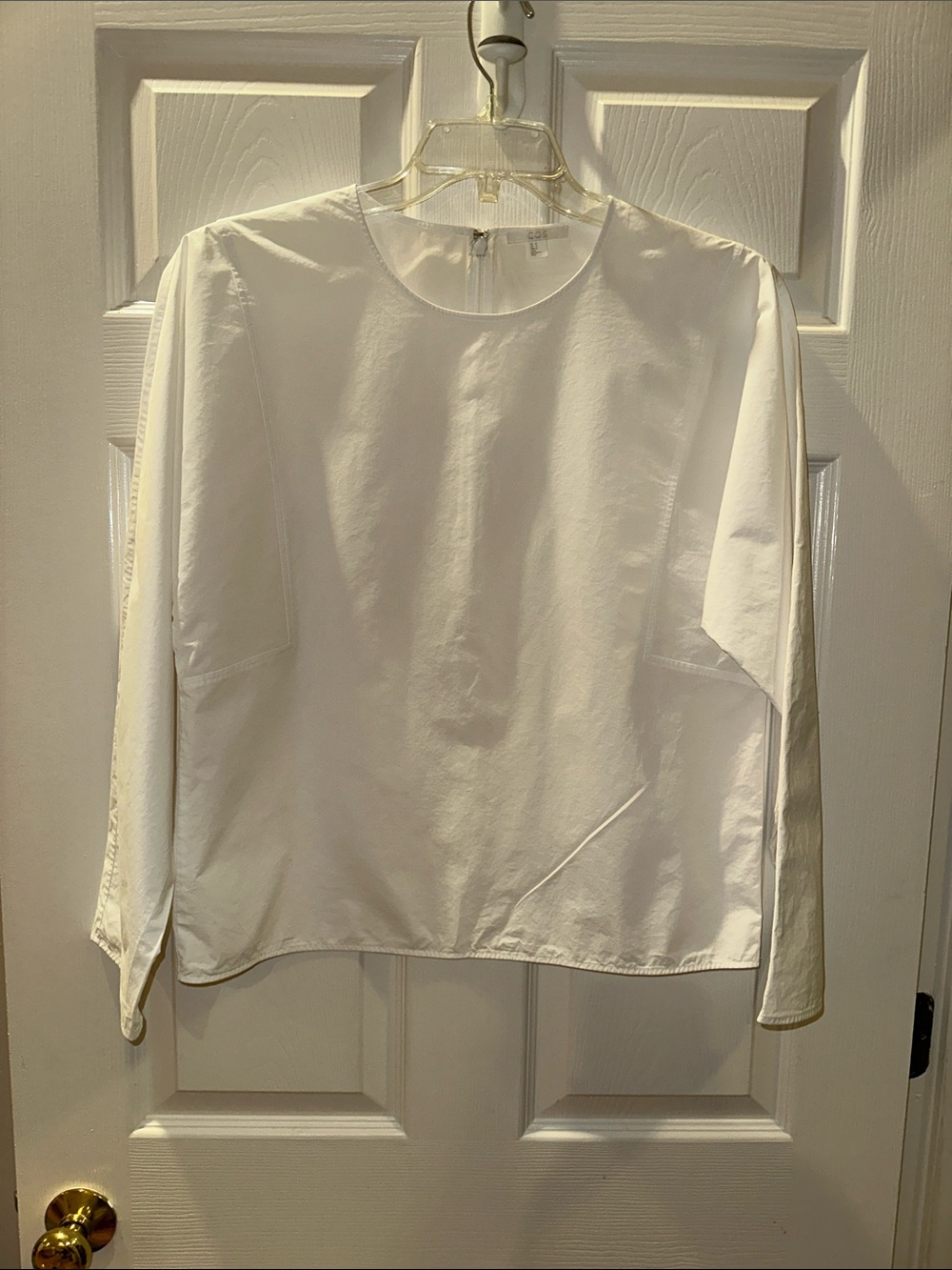 COS White Women's Top with Subtle Logo Trim